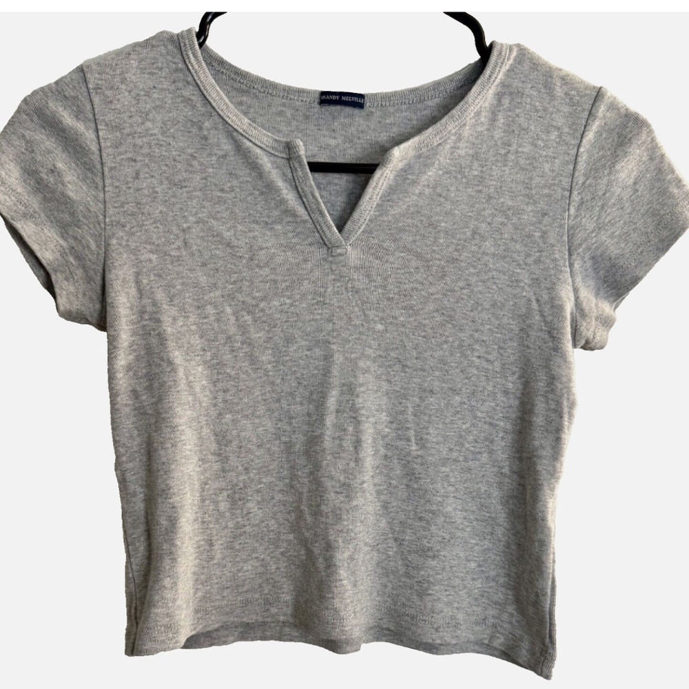 Brandy Melville Gray Summer Boho Crop Top y2k Womens Tee Size XS Extra Small
